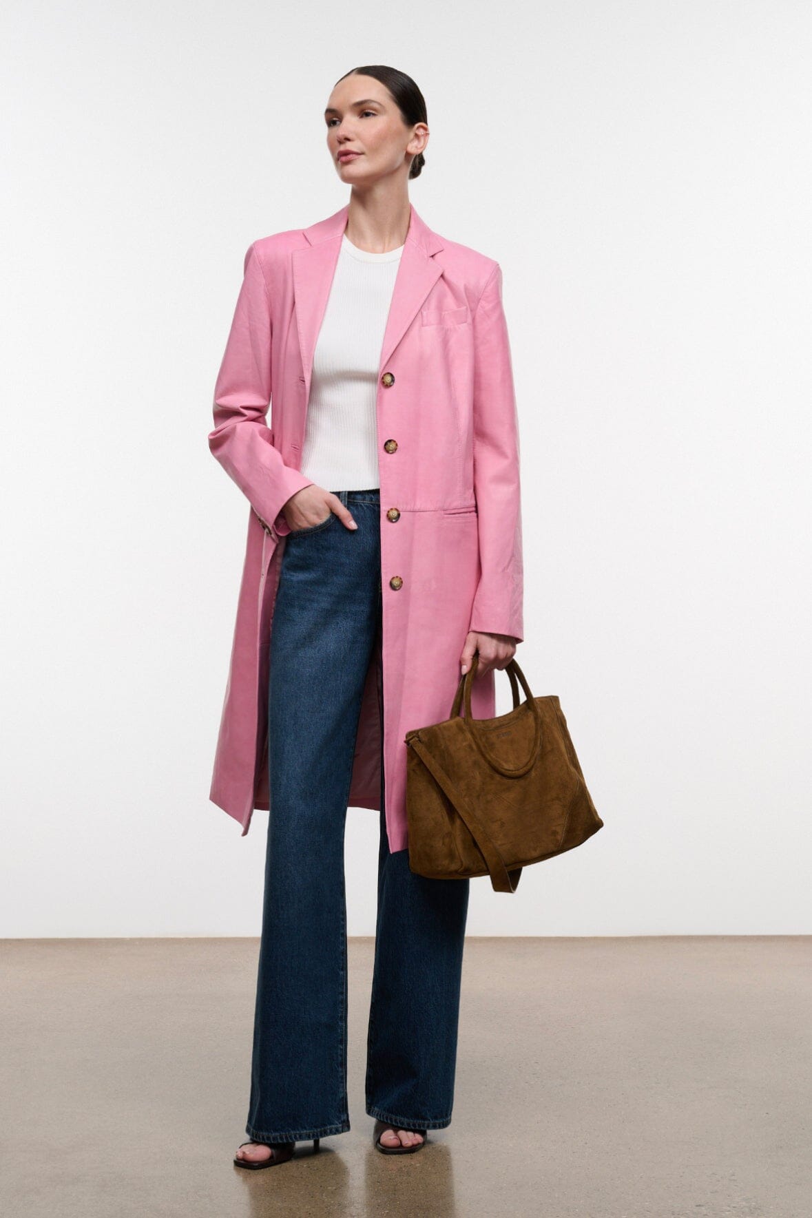 STAUD | Wyatt Leather Coat Wild Rose