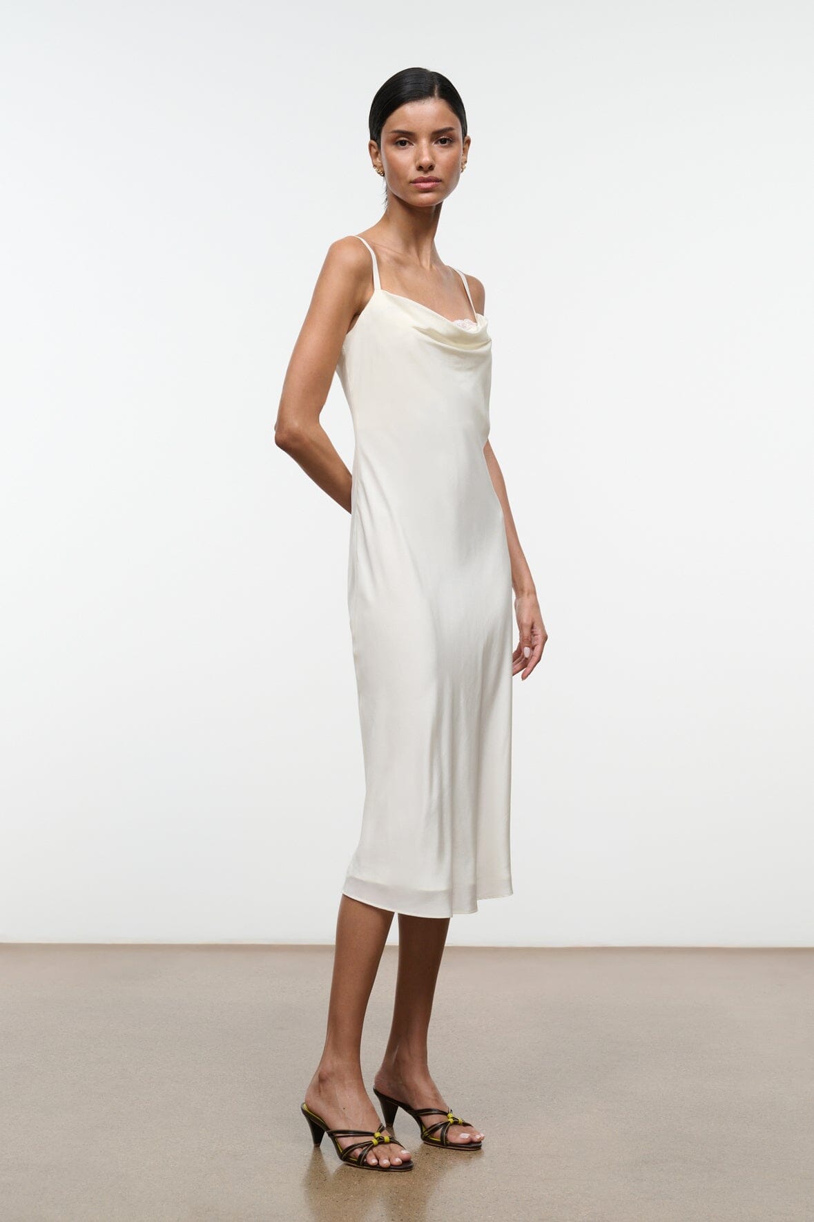 STAUD | Evangeline Silk Midi Dress Ivory
