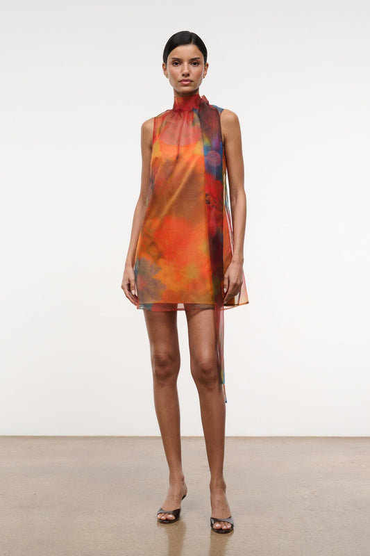 STAUD | Albee Mini Dress - Sheer Organza With Abstract Floral Print