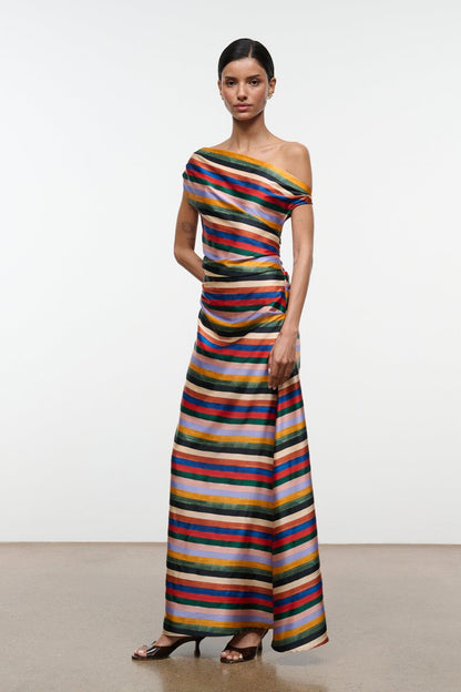 STAUD | Phare Silk Maxi Dress Artist Stripe