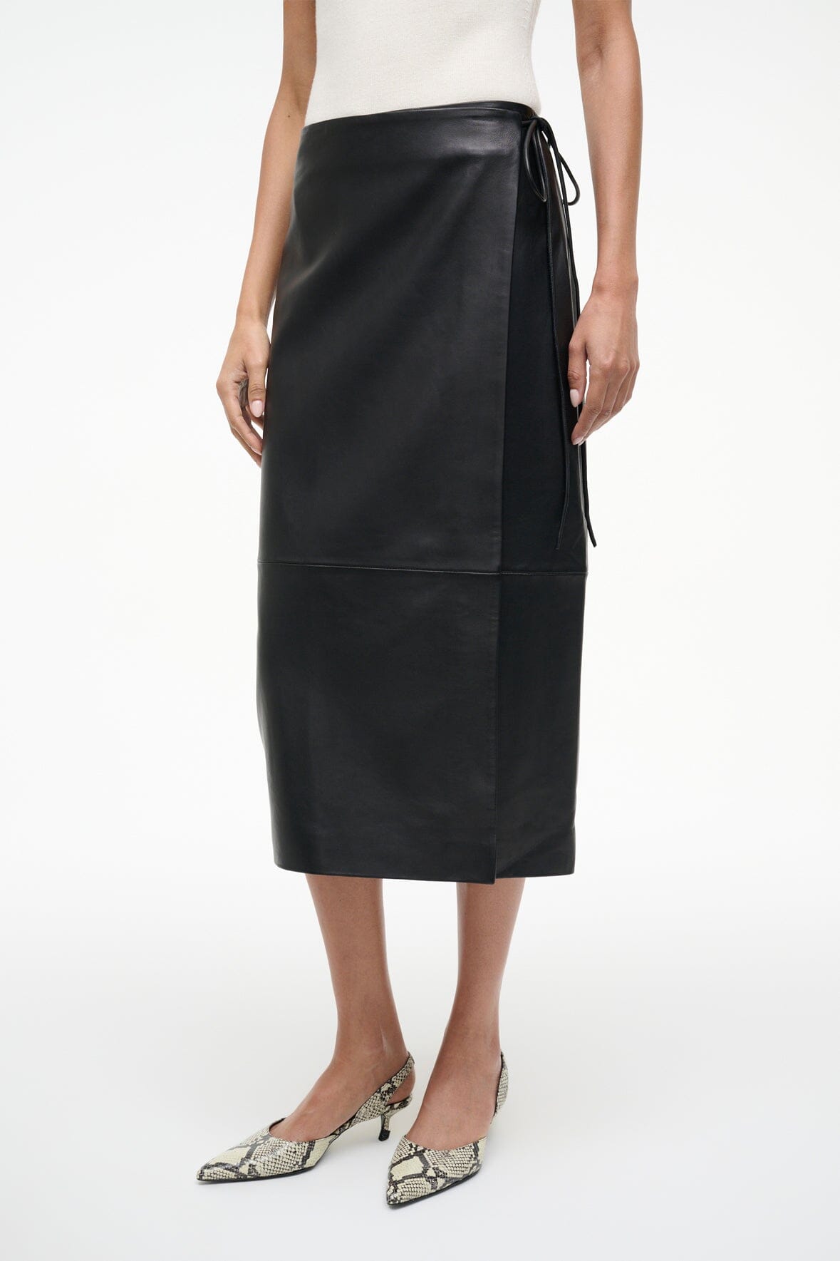 STAUD | Roman Leather Wrap Skirt Black