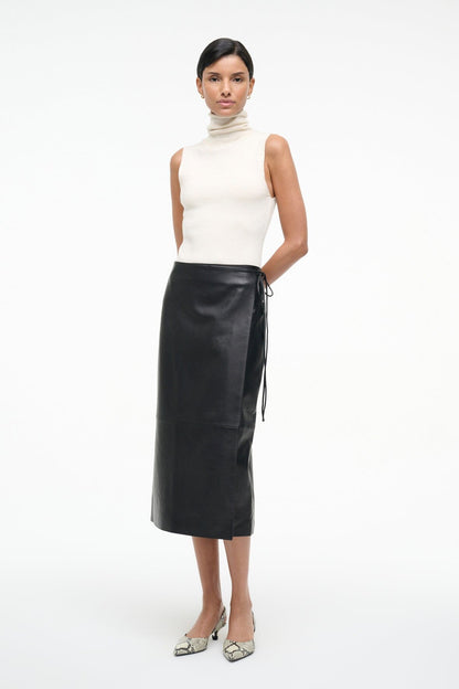 STAUD | Roman Leather Wrap Skirt Black