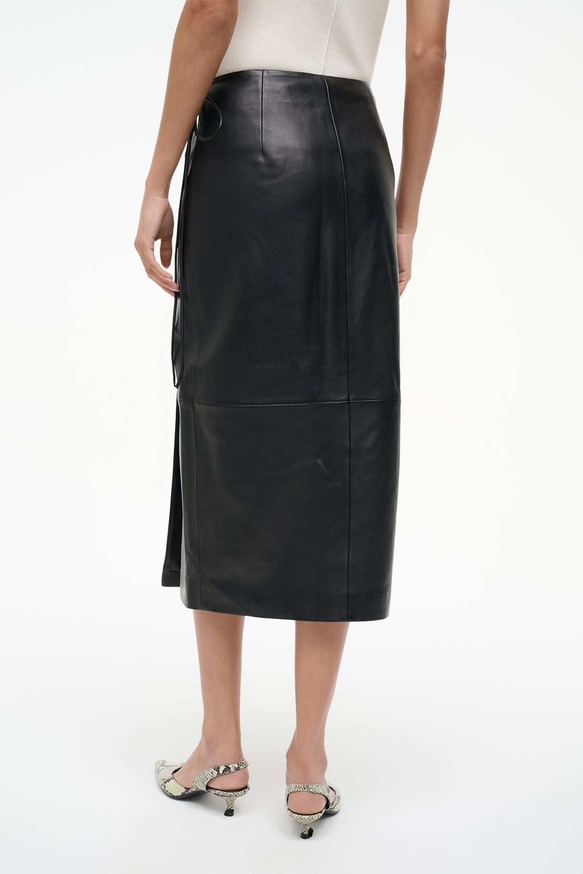 STAUD | Roman Leather Wrap Skirt Black