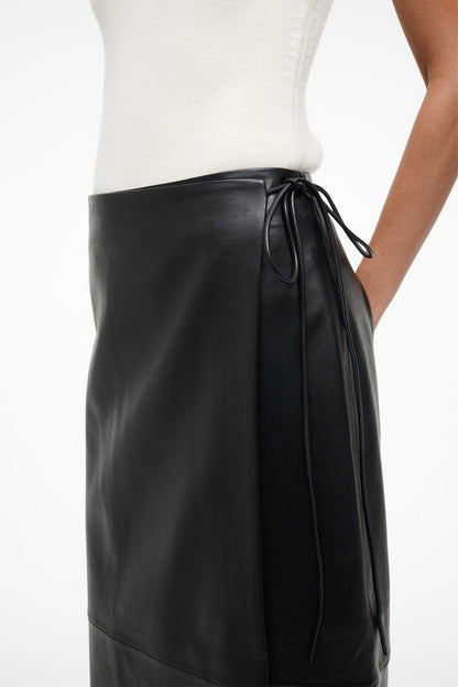 STAUD | Roman Leather Wrap Skirt Black