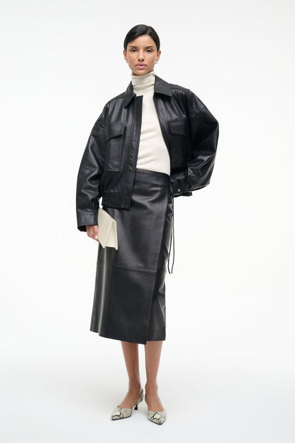 STAUD | Roman Leather Wrap Skirt Black