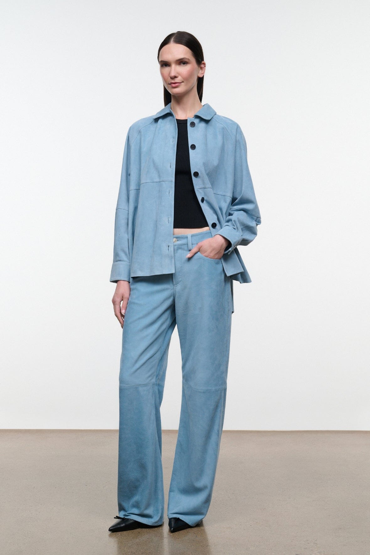 STAUD | Josette Suede Shirt Sky