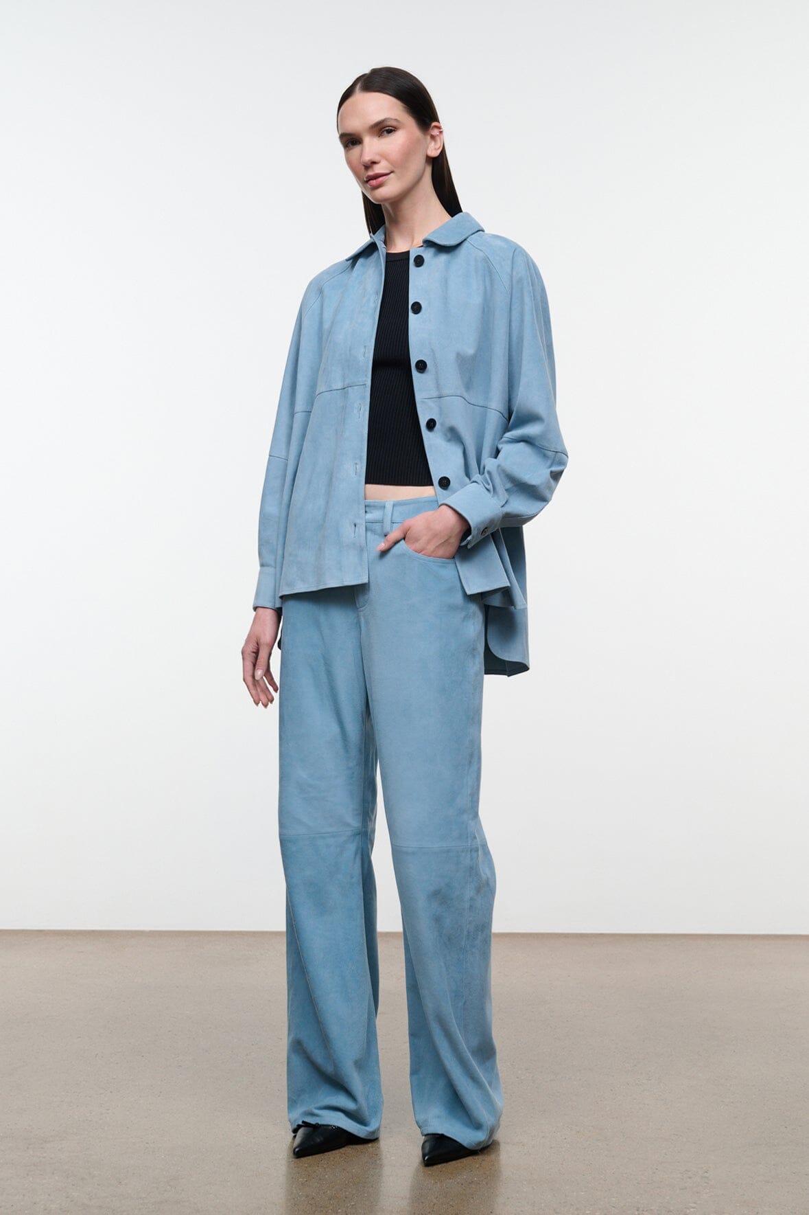 STAUD | Josette Suede Shirt Sky