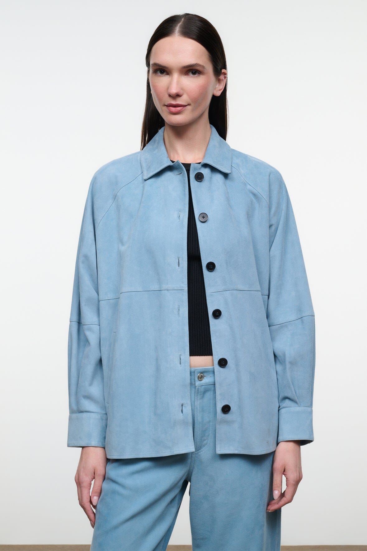 STAUD | Josette Suede Shirt Sky