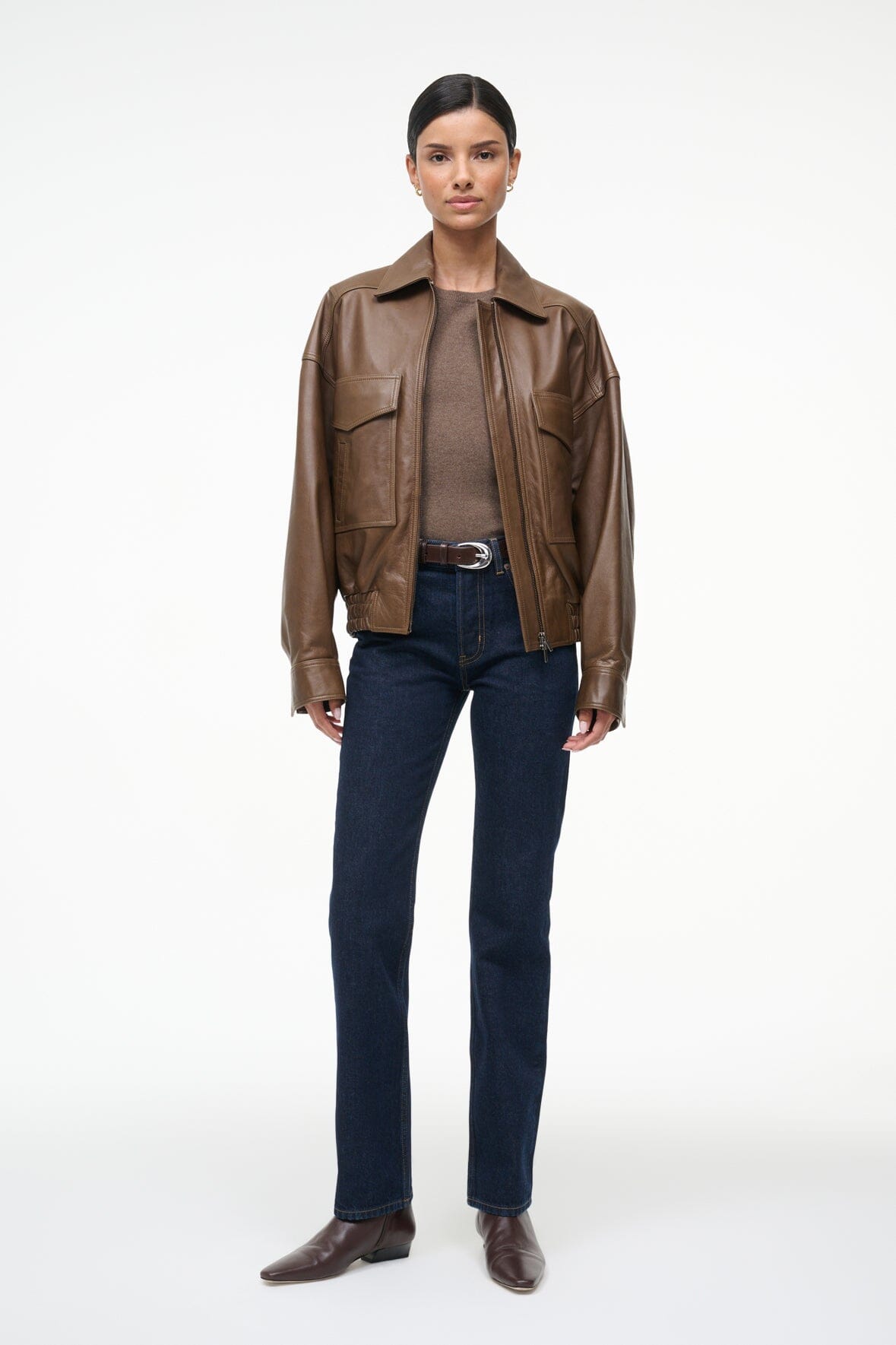 STAUD | Eugene Leather Jacket Truffle