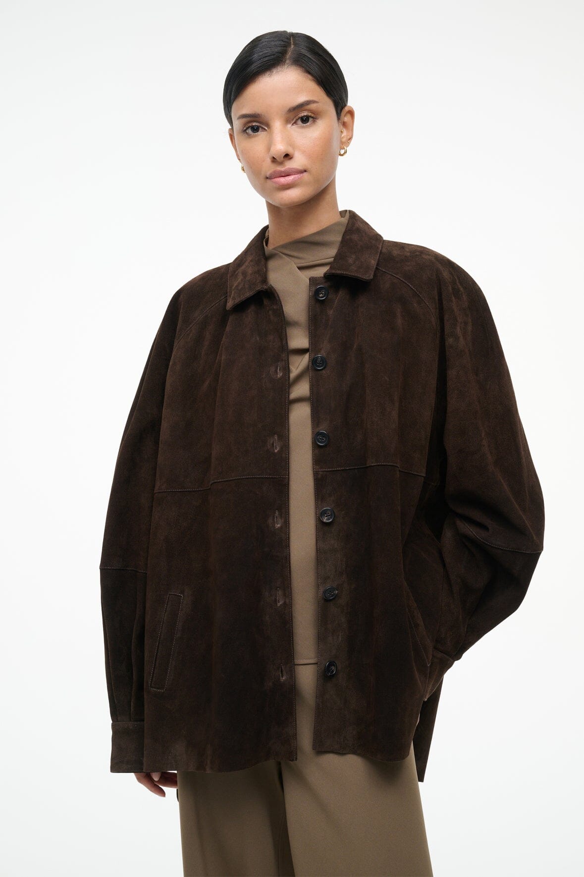 STAUD | Josette Suede Shirt Espresso
