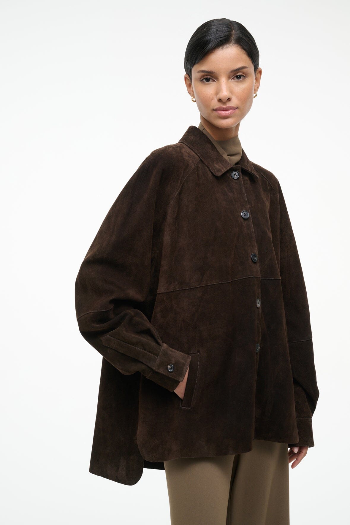 STAUD | Josette Suede Shirt Espresso