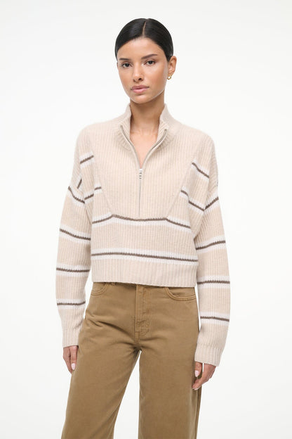 STAUD | Cashmere Cropped Hampton Sweater Whisper Stripe