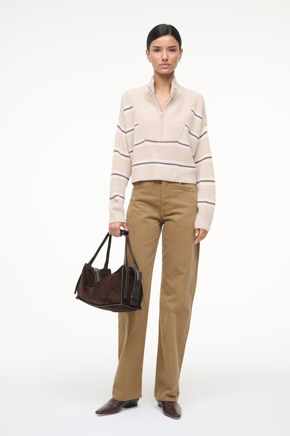 STAUD | Cashmere Cropped Hampton Sweater Whisper Stripe