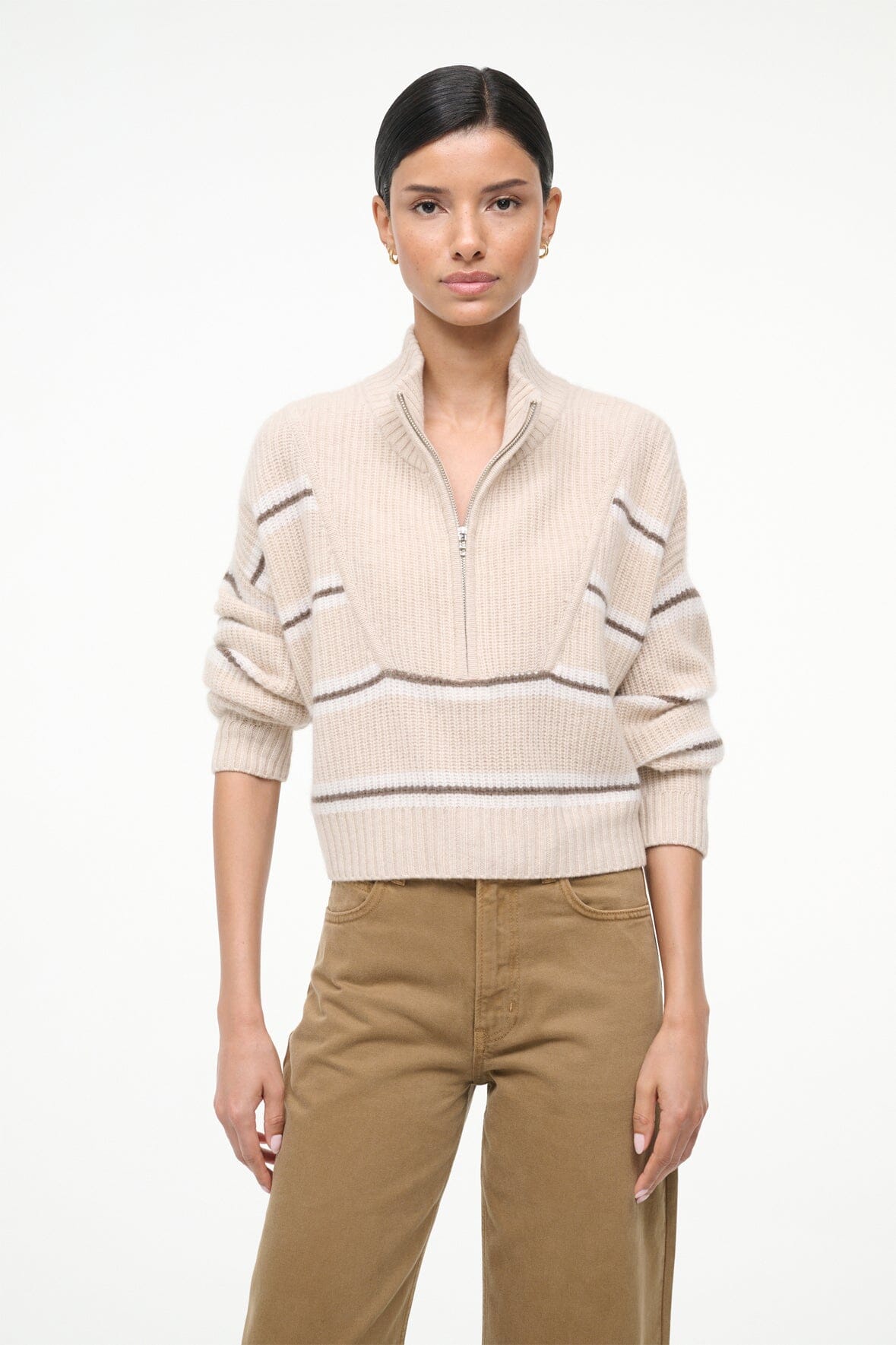 STAUD | Cashmere Cropped Hampton Sweater Whisper Stripe