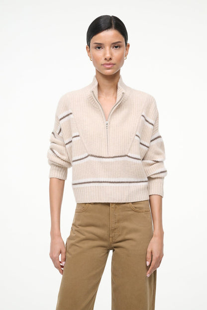 STAUD | Cashmere Cropped Hampton Sweater Whisper Stripe