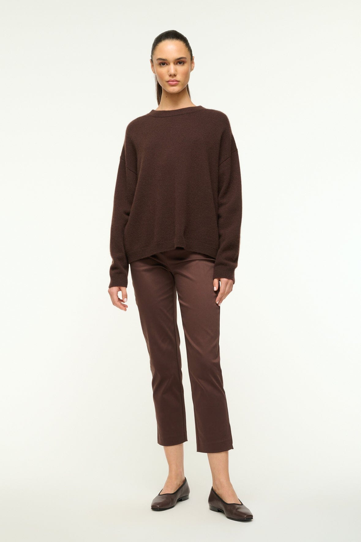 STAUD | Serrano Cashmere Relaxed Crew Dark Chocolate