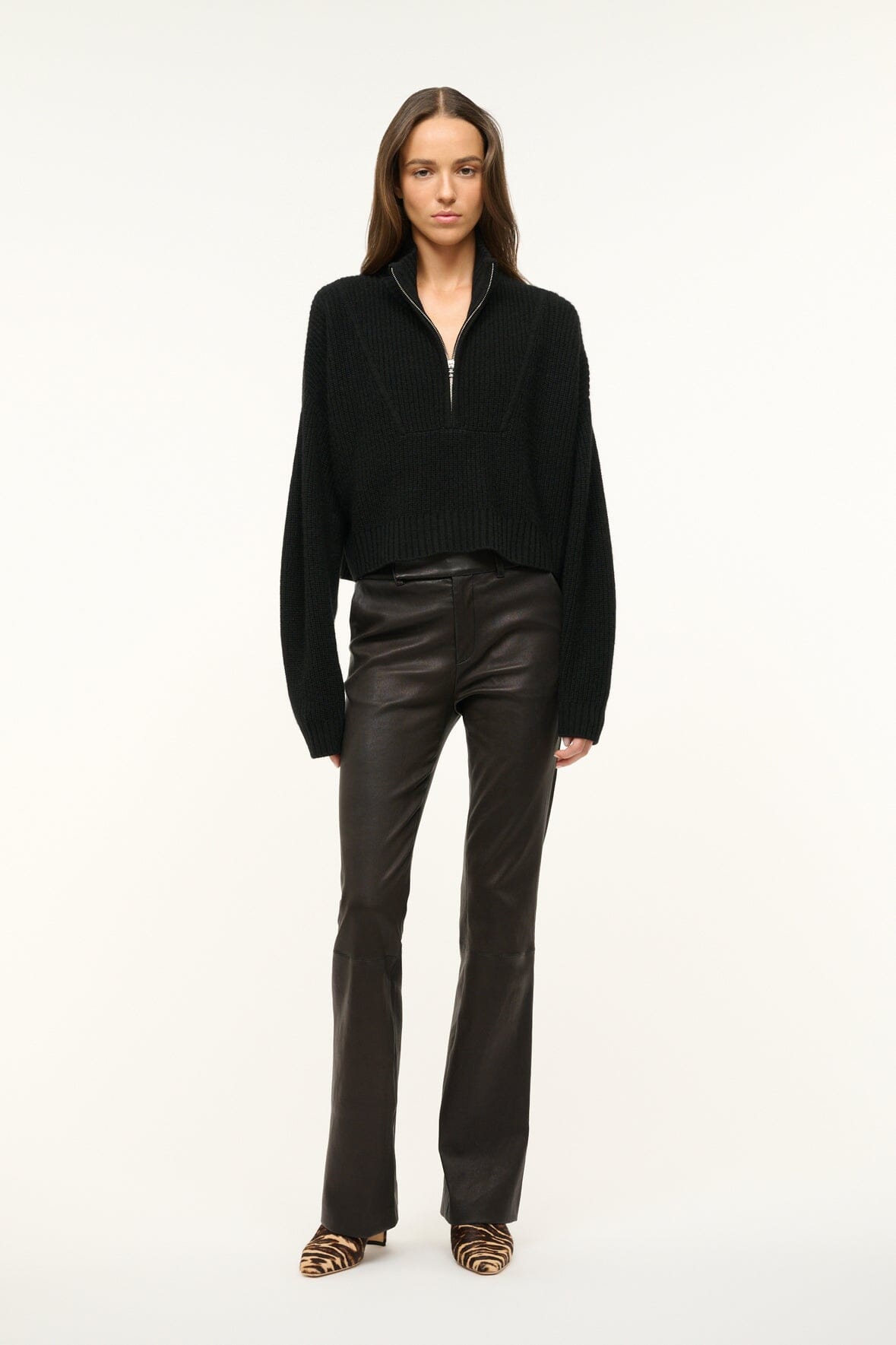 STAUD | Cashmere Cropped Hampton Sweater Black