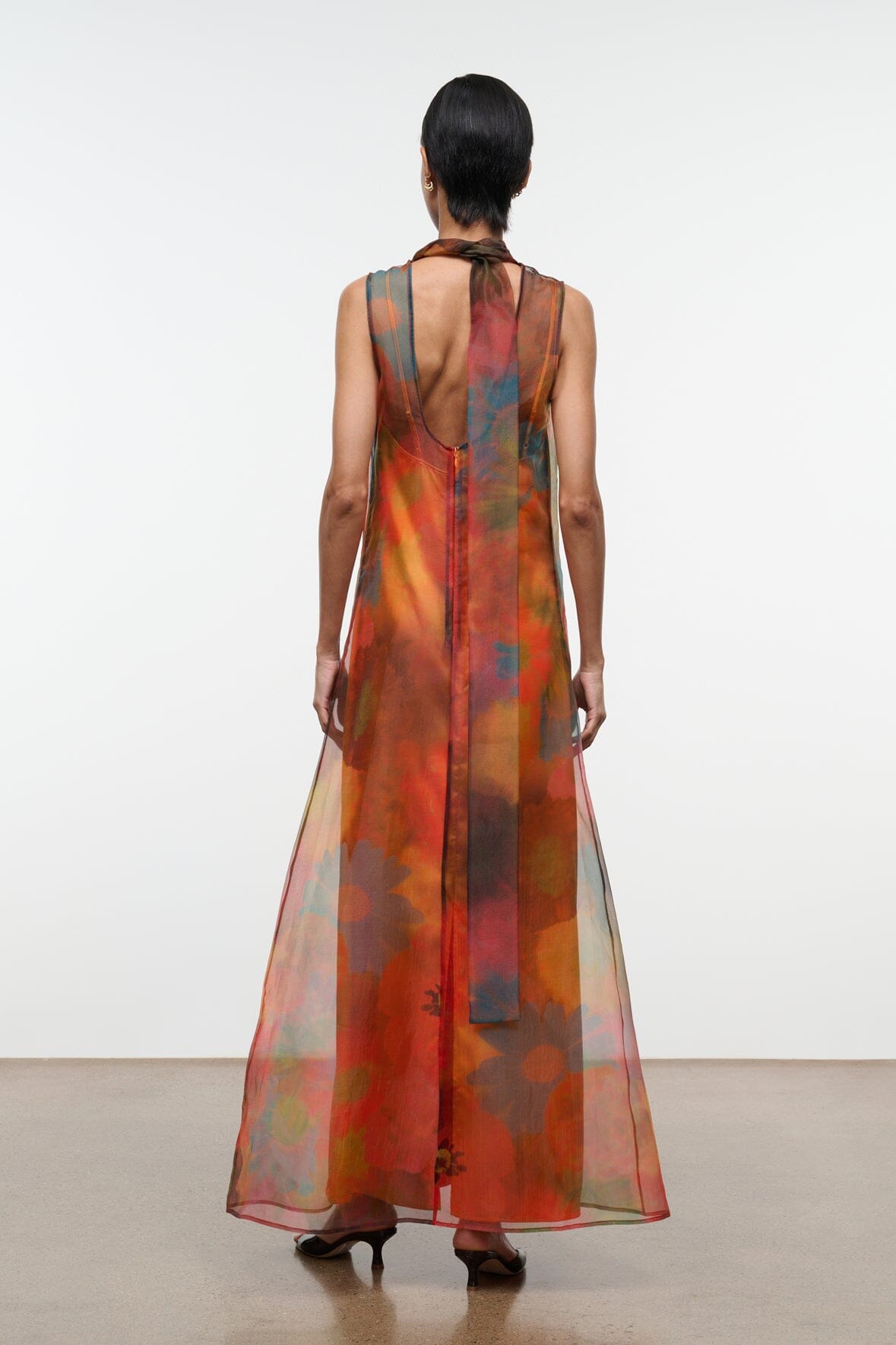 STAUD | Albee Dress Multicolor Sheer Organza With High Neck