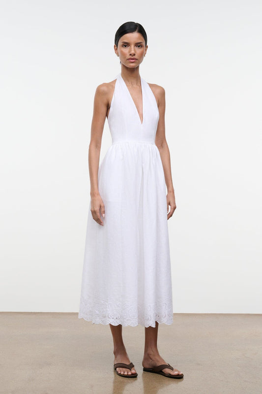 STAUD | Grazia Linen Dress White