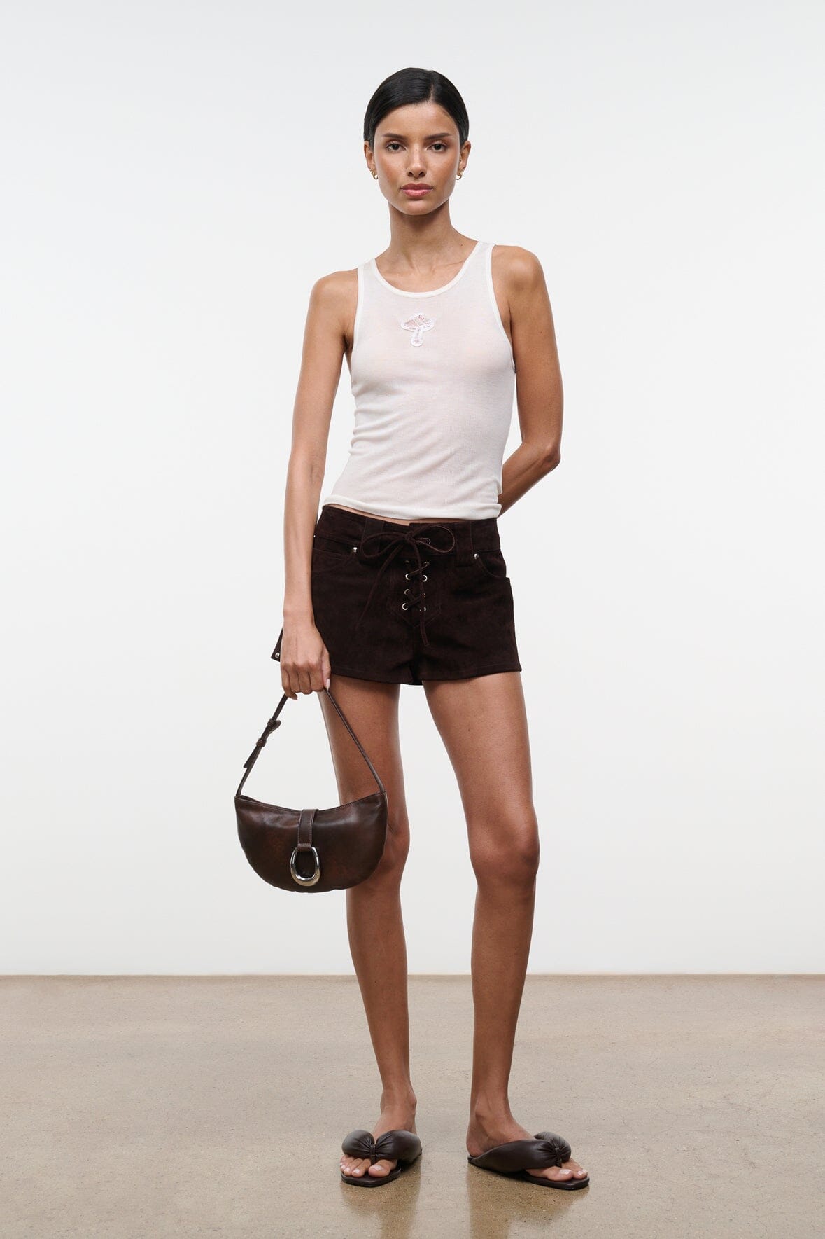 STAUD | Harlow Crescent Shoulder Bag Espresso Distressed