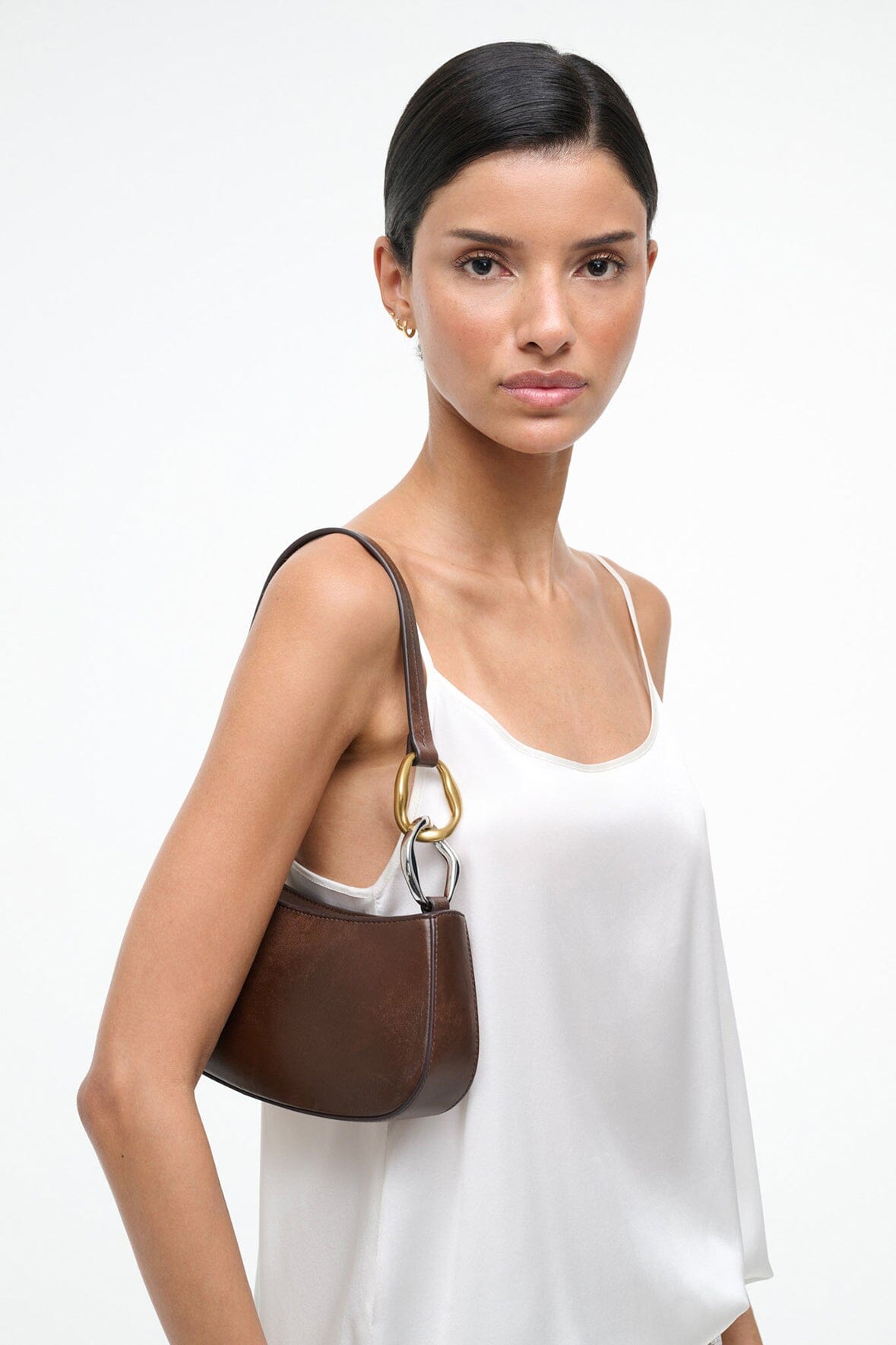 STAUD | Ollie Bag Espresso Leather Metallic Shoulder Bag - Staud