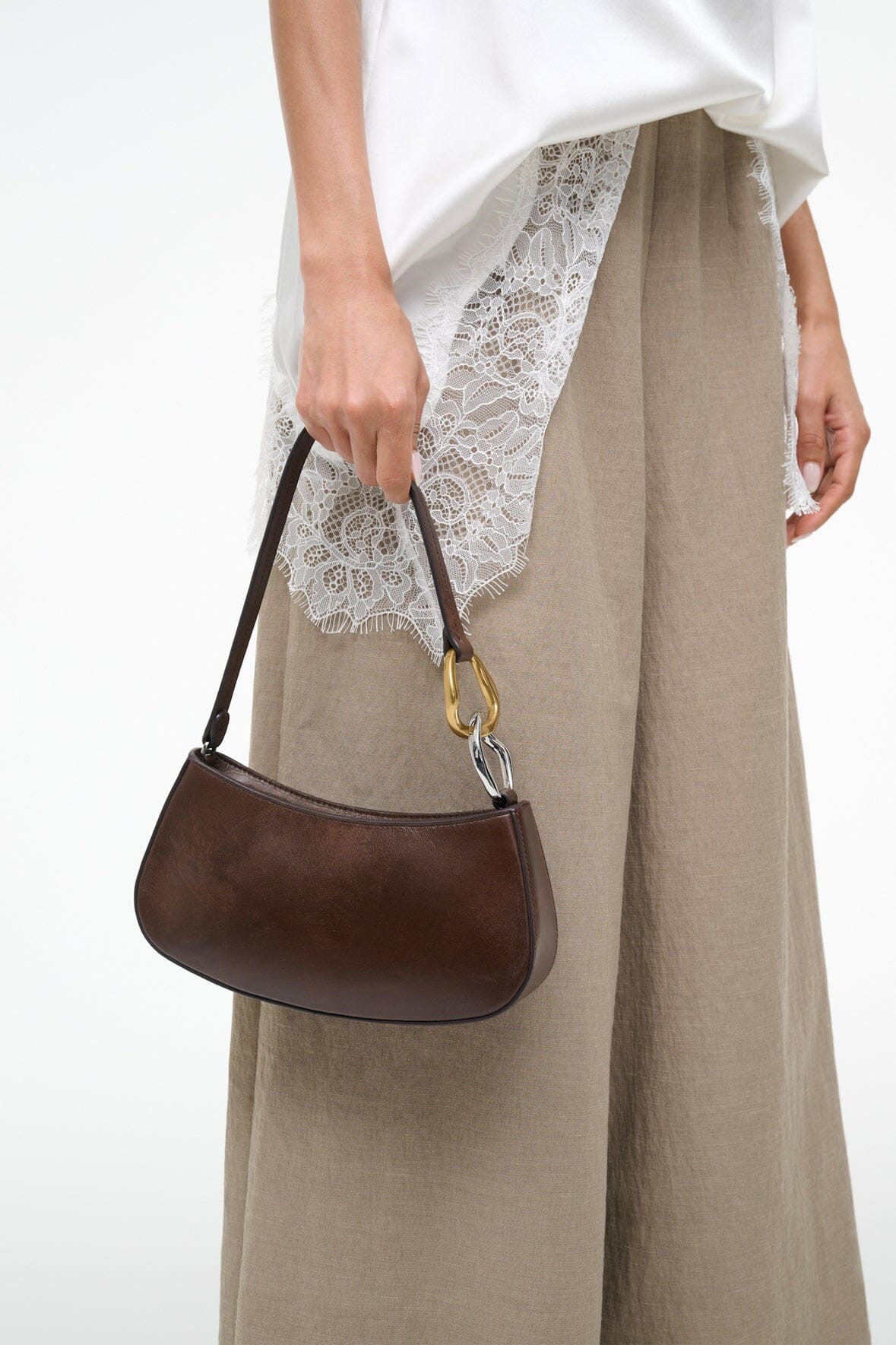 STAUD | Ollie Bag Espresso Leather Metallic Shoulder Bag - Staud