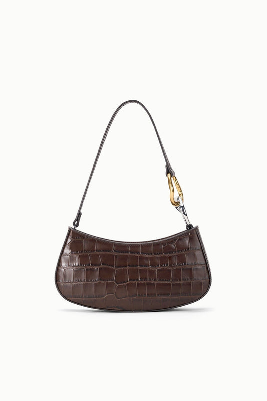 STAUD | Ollie Bag Espresso Croc Leather Mini Shoulder Bag - Staud