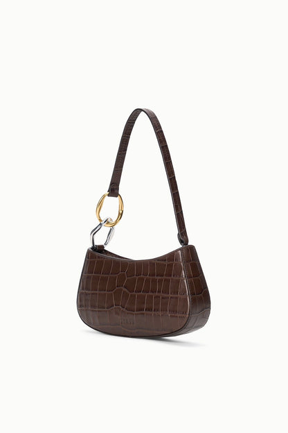 STAUD | Ollie Bag Espresso Croc Leather Mini Shoulder Bag - Staud