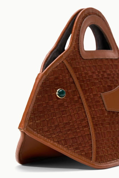 STAUD | Cleo Fish Bag In Tabac - Unique Woven Suede Design