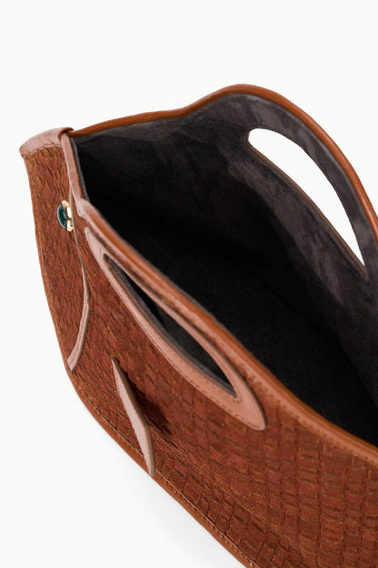 STAUD | Cleo Fish Bag In Tabac - Unique Woven Suede Design