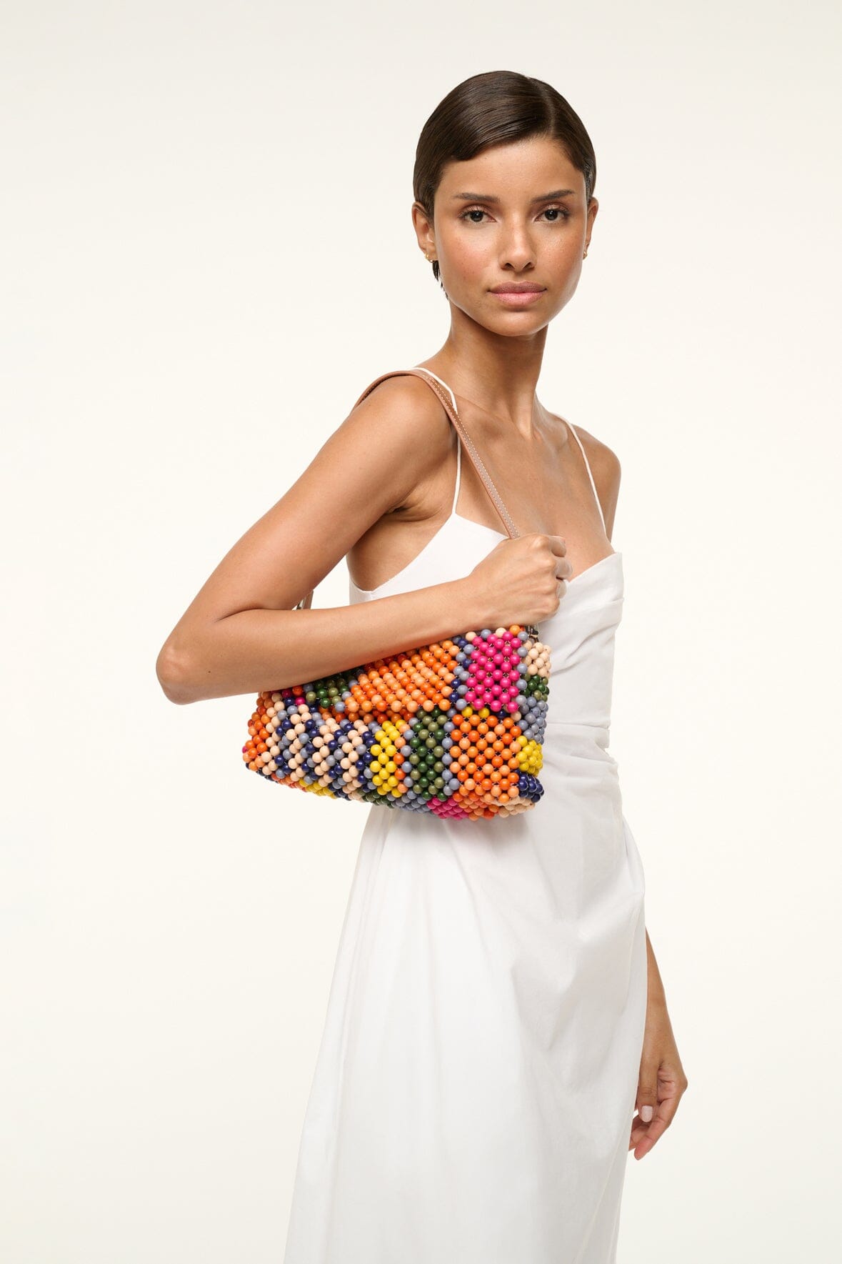 STAUD | Timmy Beaded Shoulder Bag Multi Bayadere Stripe