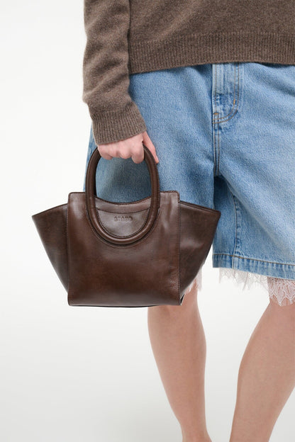 STAUD | Maude Mini Tote Espresso Distressed