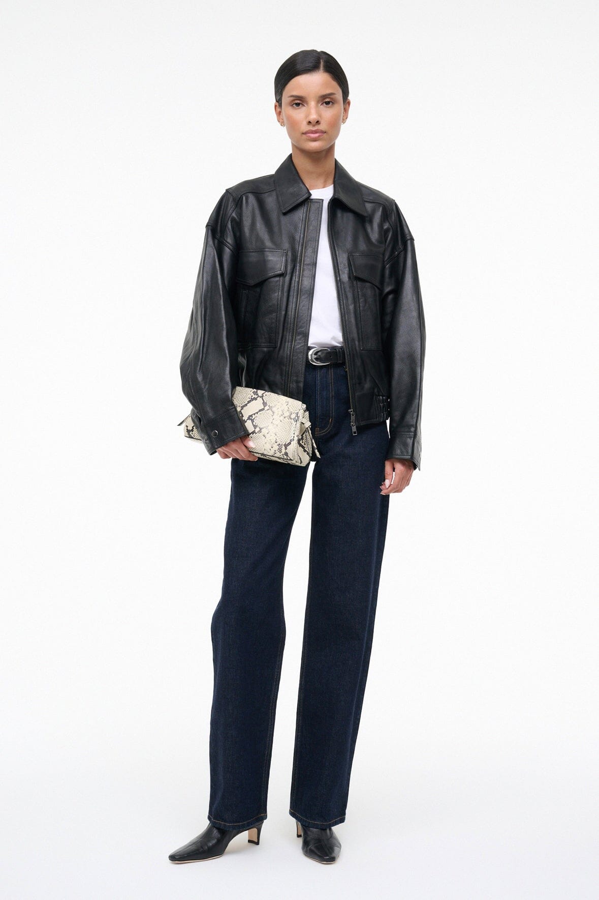 STAUD | Maude Convertible Clutch White Snake