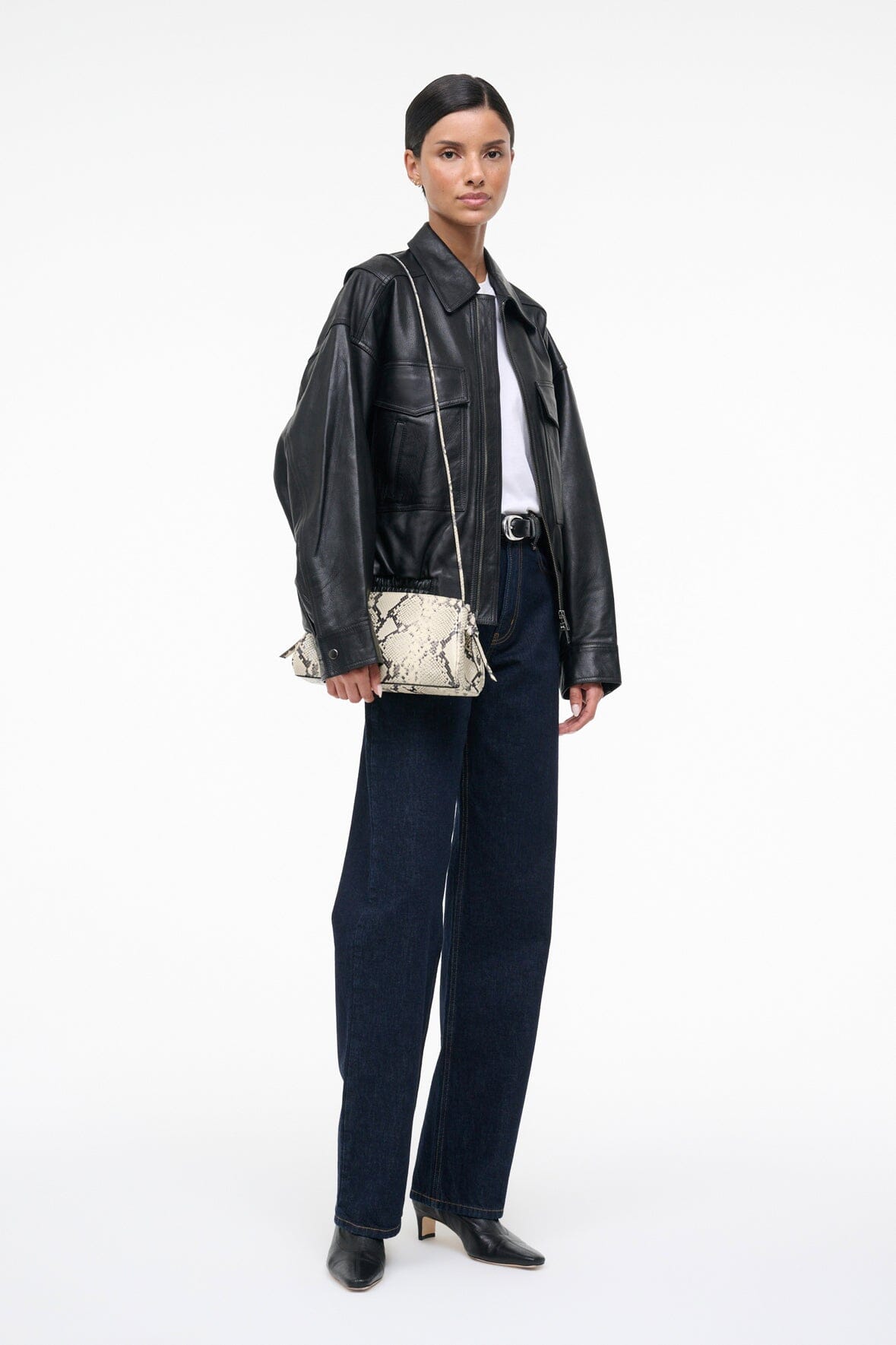 STAUD | Maude Convertible Clutch White Snake