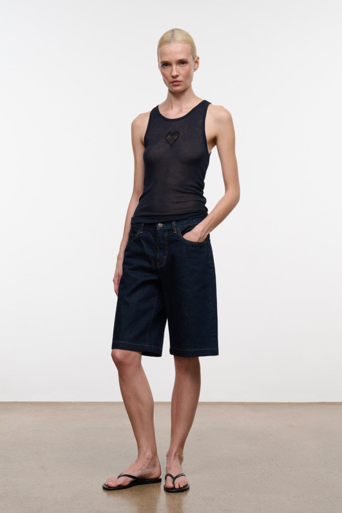 STAUD | Freja Black Sandals - Nappa Leather Flip Flops