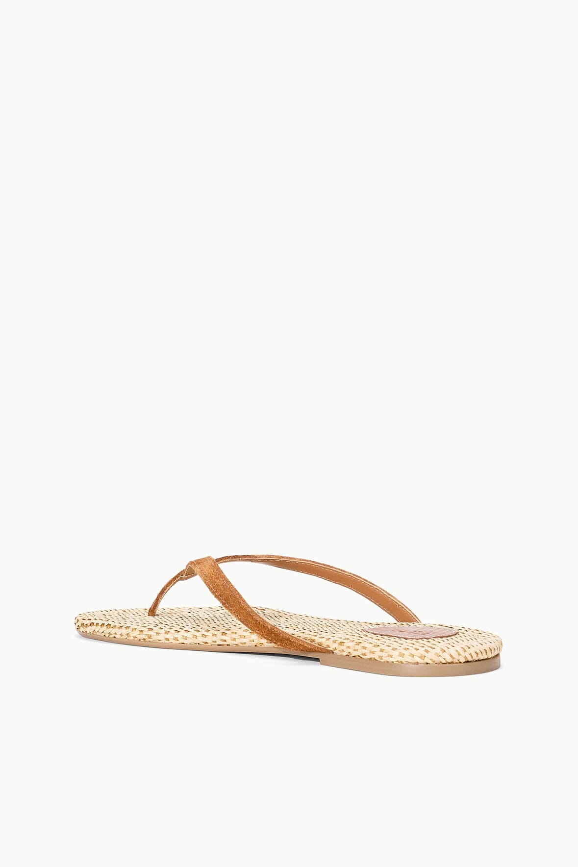 STAUD | Tan Suede Freja Flip Flop Sandals With Raffia Footbed