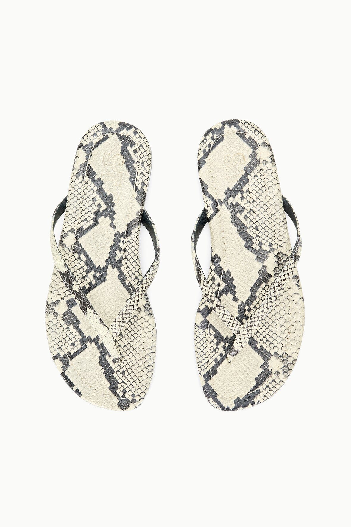 STAUD | Freja Thong Sandals - White Snake Embossed Leather Style