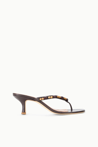 STAUD | Freja Brown Kitten Heel With Wood Bead Straps - Staud