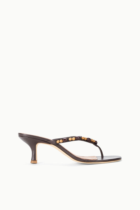 STAUD | Freja Brown Kitten Heel With Wood Bead Straps - Staud