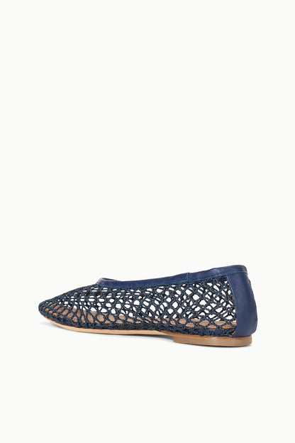 STAUD | Alba Ballet Flat Navy Netting