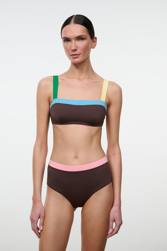 STAUD | Devon High Rise Bikini Bottom Dark Chocolate Multi