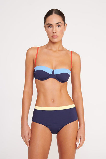 STAUD | Devon High Rise Bikini Bottom Navy Colorblock