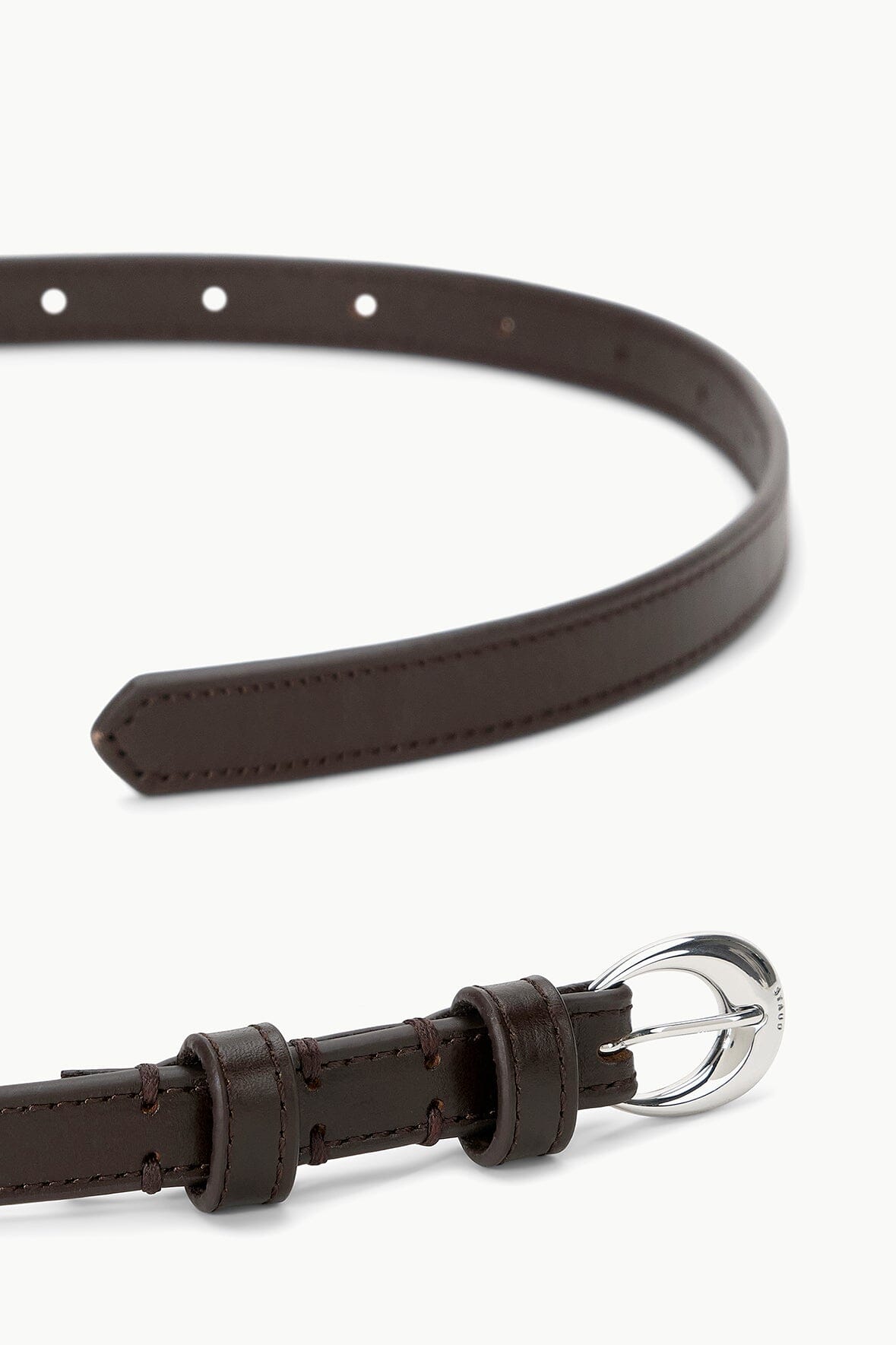 STAUD | Slim Moon Buckle Belt - 13mm Mahogany Silver