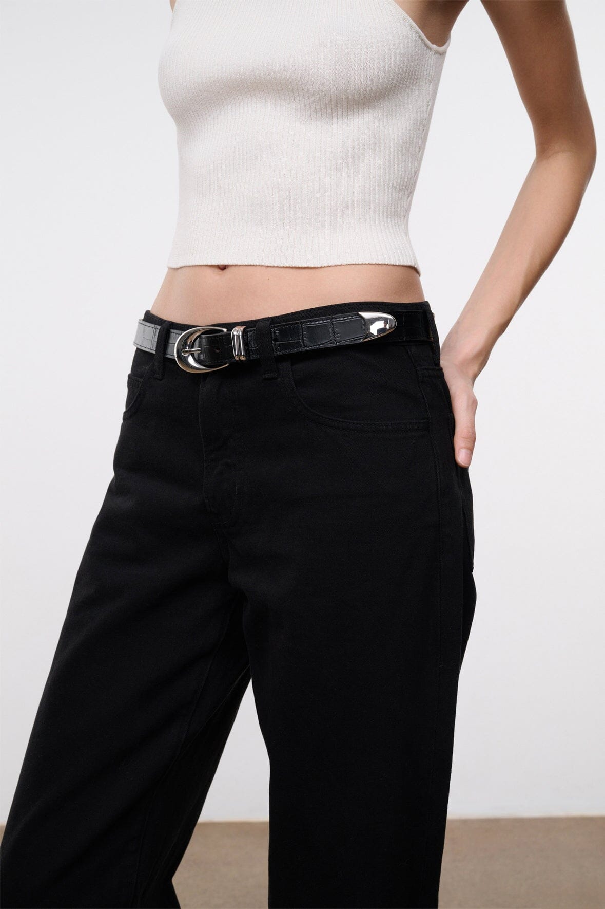 STAUD | Moon Buckle Belt - Black Croco
