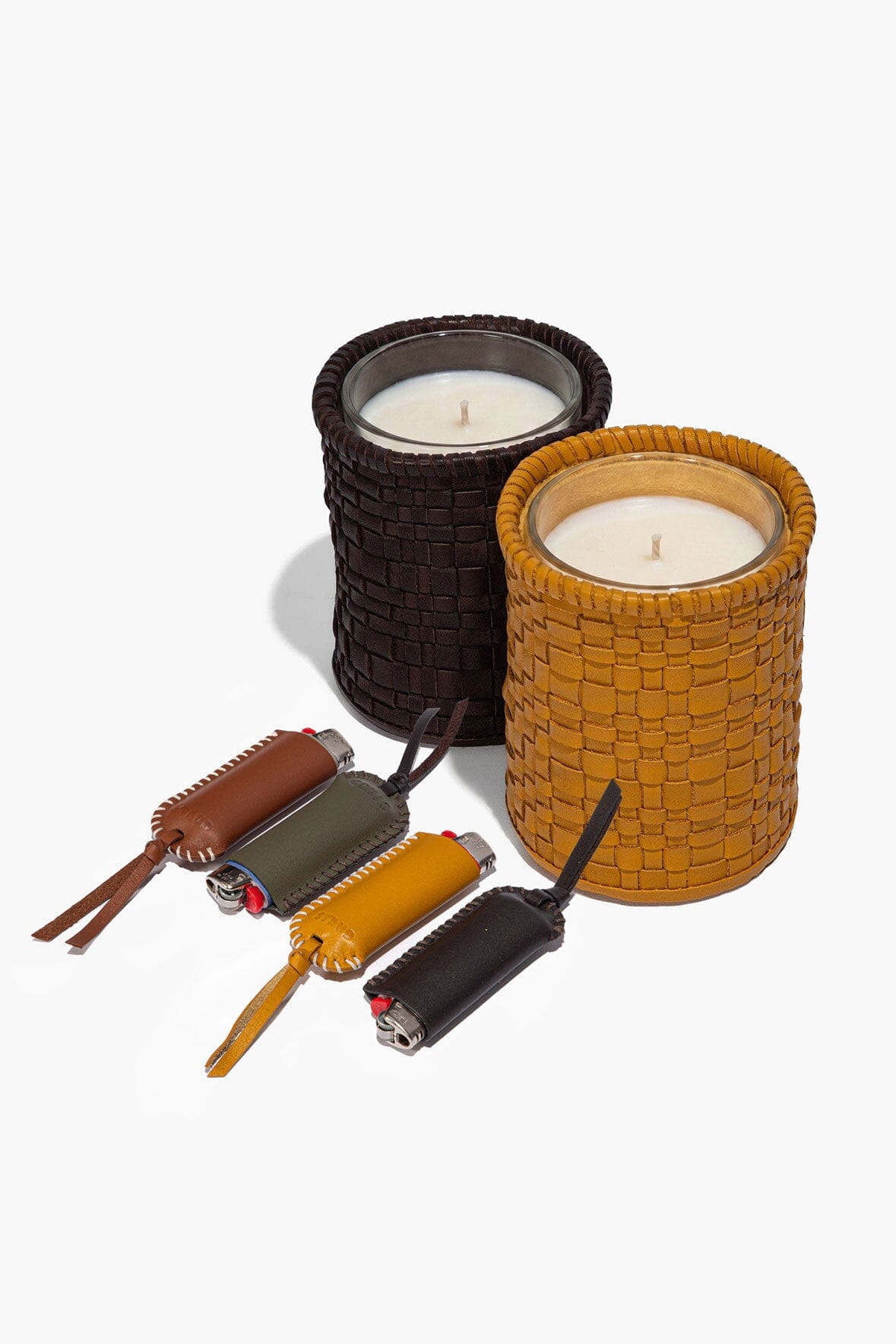 STAUD | Rowe Woven Leather Candle Holder Espresso