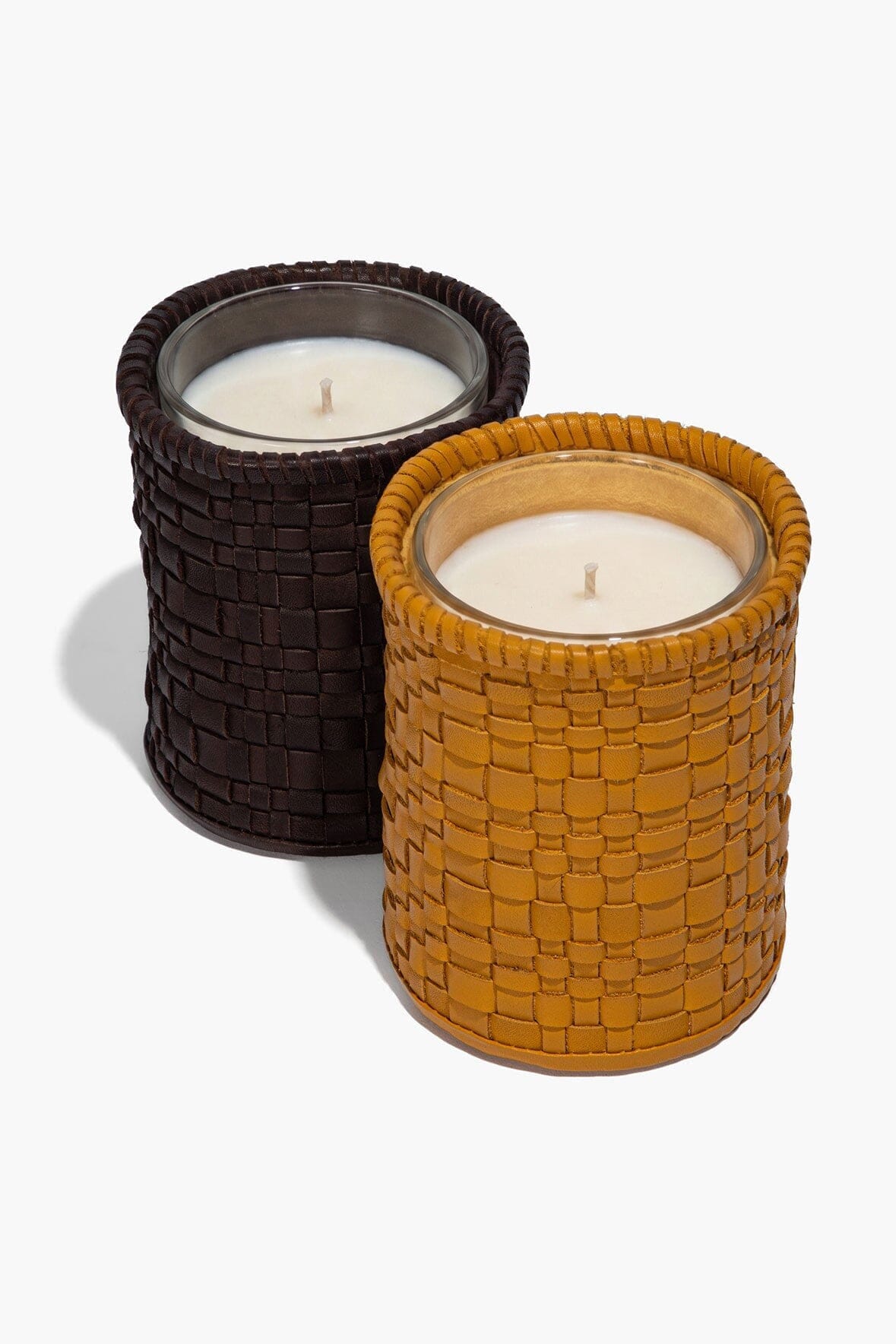 STAUD | Rowe Woven Leather Candle Holder Goldenrod