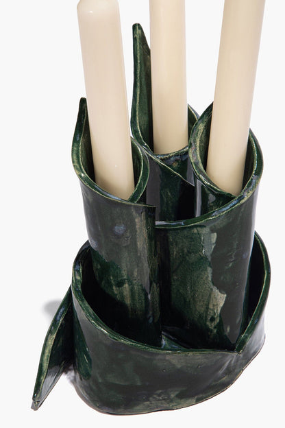 STAUD | Ceramic Triple Candlestick Holder Forest Glaze