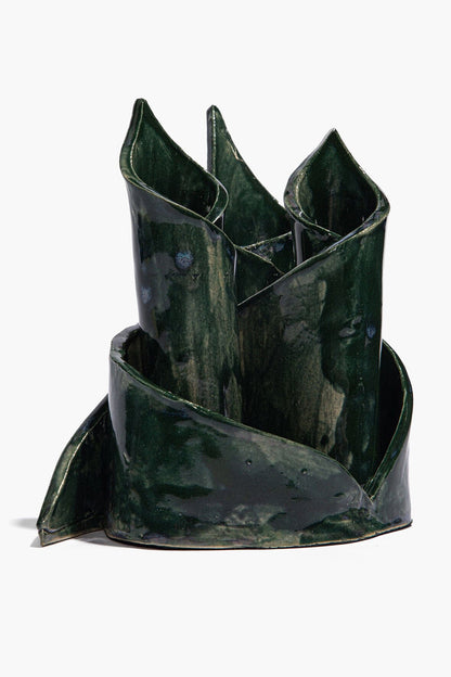 STAUD | Ceramic Triple Candlestick Holder Forest Glaze