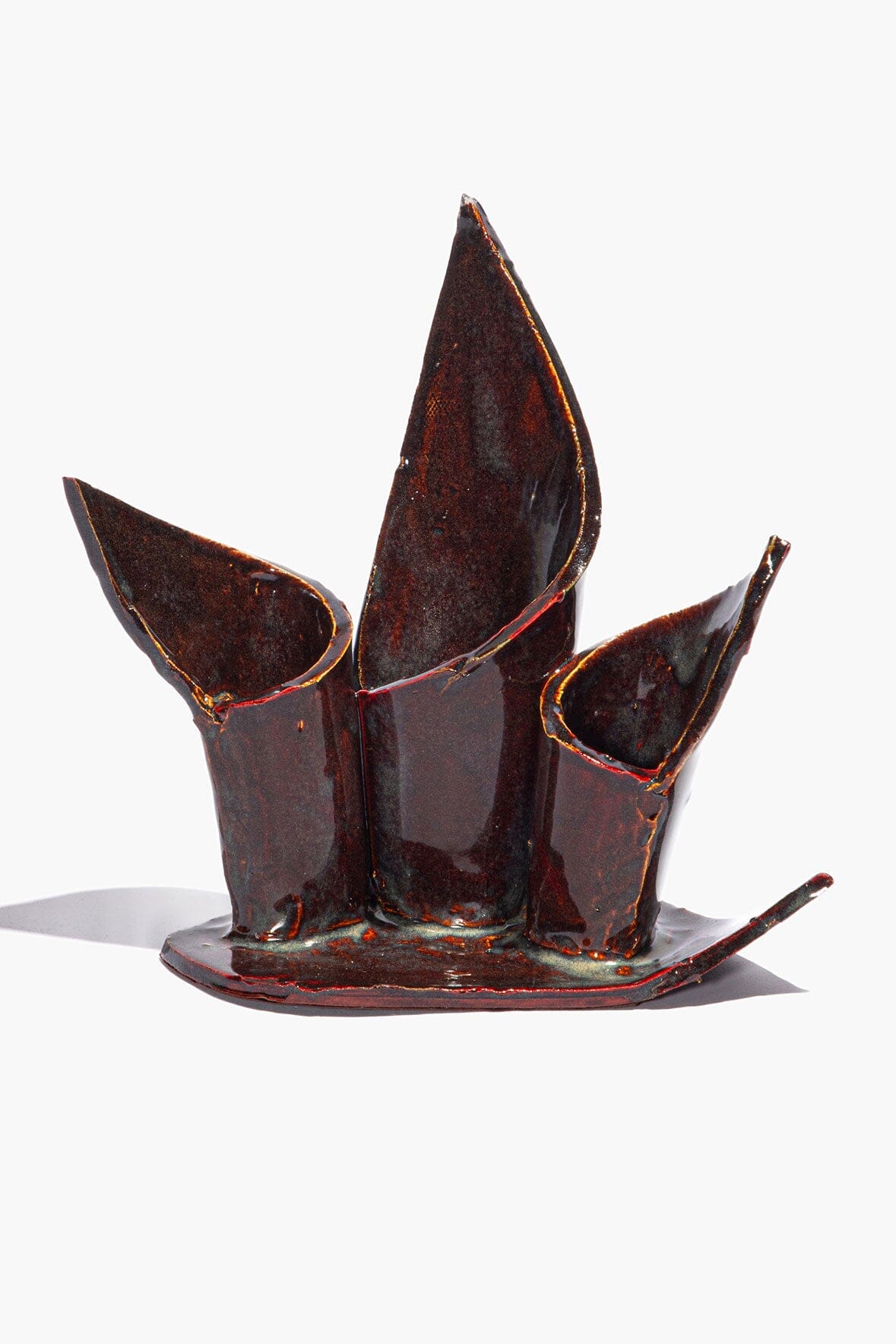 STAUD | Ceramic Triple Candlestick Holder Maroon Wash Glaze