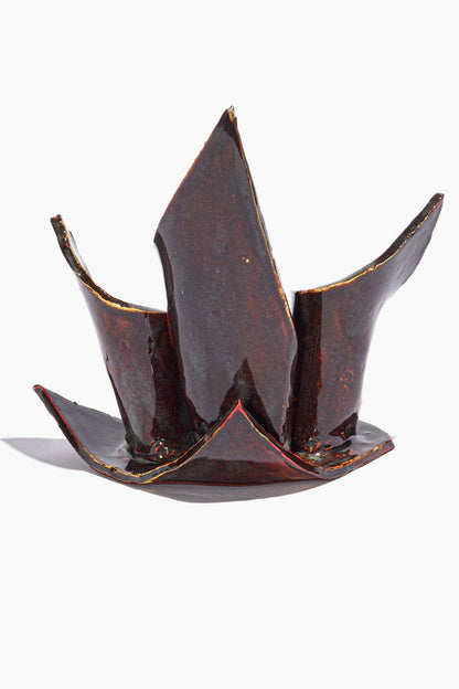 STAUD | Ceramic Triple Candlestick Holder Maroon Wash Glaze
